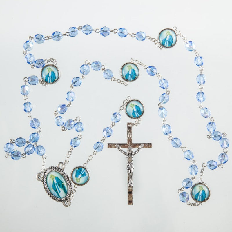 Sapphire Blue Miraculous Medal Rosary