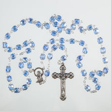 Load image into Gallery viewer, Large Carved Glass Blue Rosary Beads
