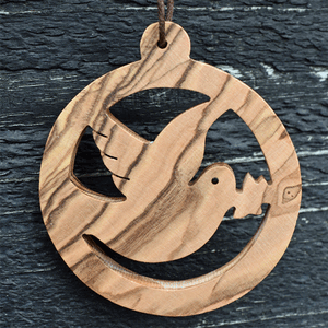 Olive Wood Decoration Round Dove