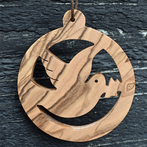 Olive Wood Decoration Round Dove