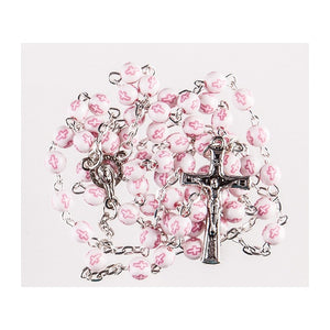 Pink Cross Rosary Beads