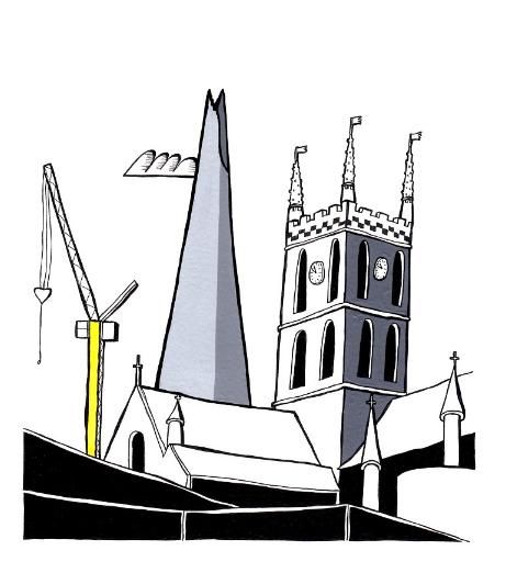 Southwark Cathedral and Shard A4 Print by Euan Cunningham
