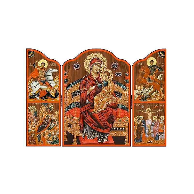 Our Lady and Child Triptych Wood Icon